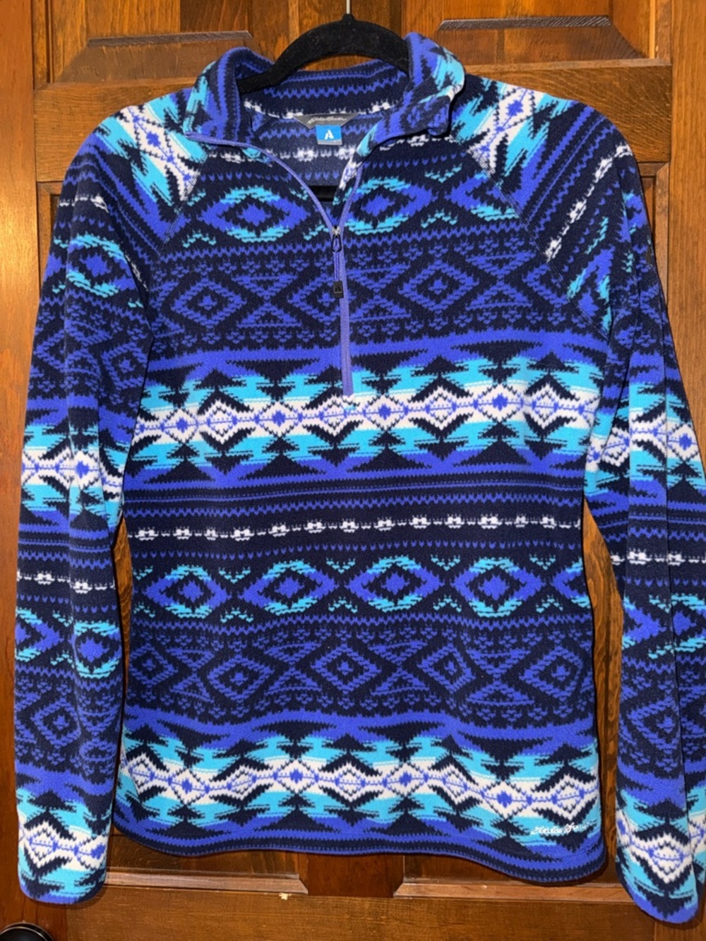 Eddie Bauer Navy and Royal Blue Aztec Half-Zip Pullover